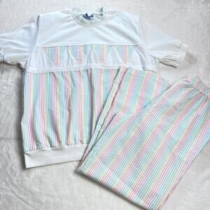 Cape Cod Sportswear vintage rainbow pastel pants & Top set size 12 petite